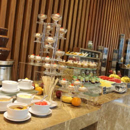 Desserts and Sweets as far as the eye can see. Mango Float, Bread and Butter Pudding, assorted chocolate truffles and rum balls, candies. Fresh fruits: Watermelon, Pineapple, Papaya, Mango, Banana, Fruit Medley.
